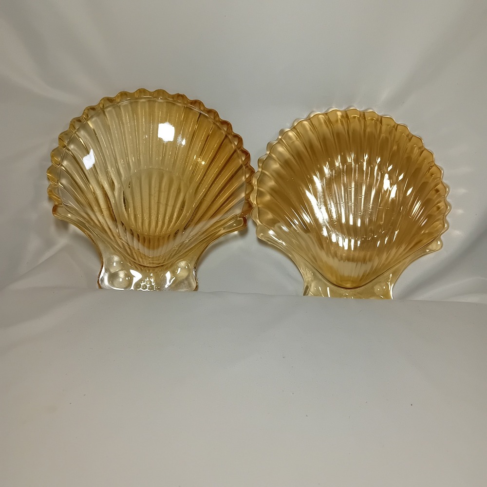 Set 2 Jeanette Marigold Carnival Glass Clam Seashell Trinket Dish Candy Tray - Picture 5 of 10